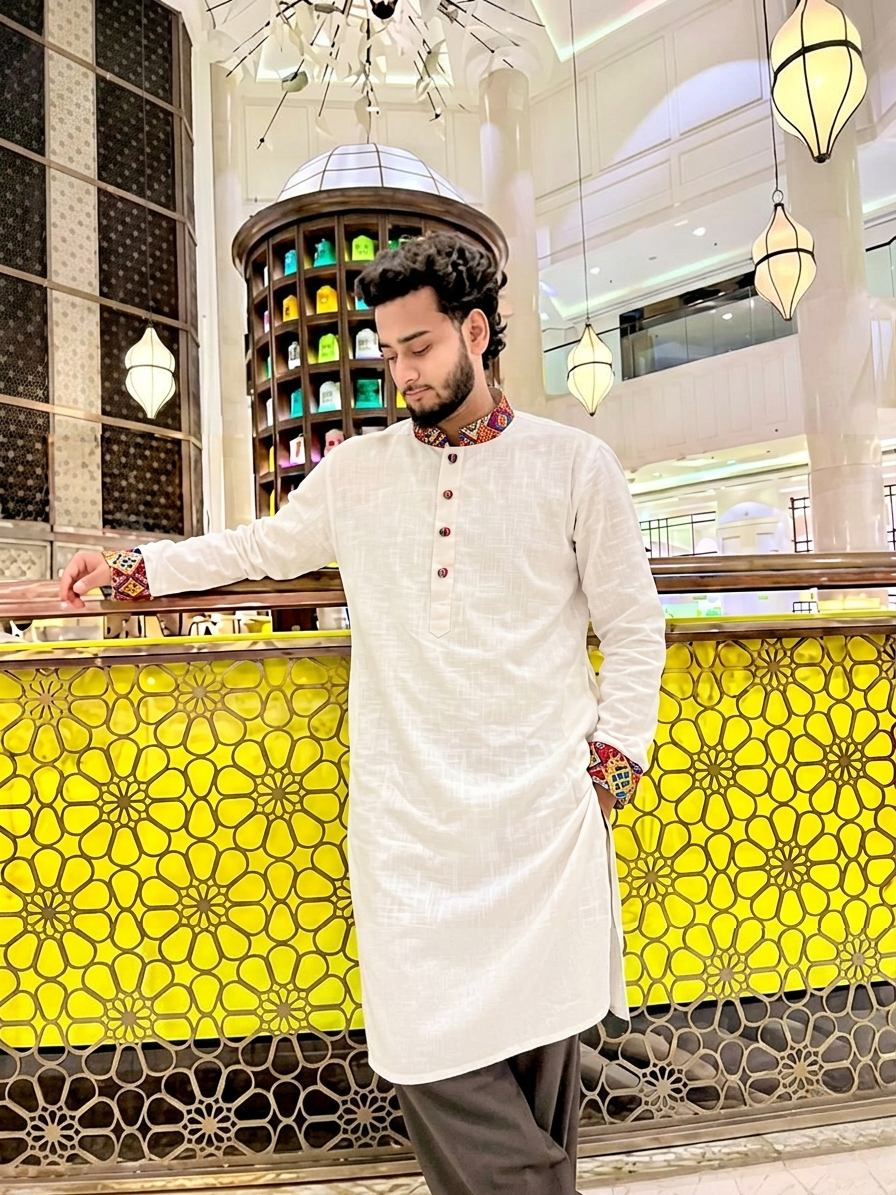 Humayun Garments Premium Off-White Silk Panjabi for Men – Traditional Elegant Style